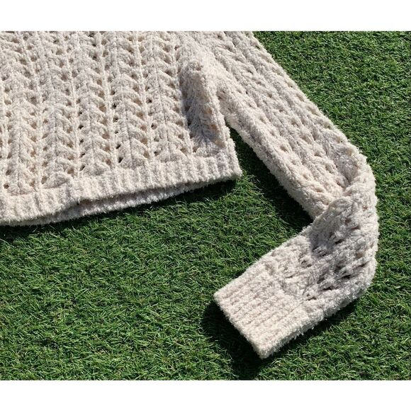 Free People SEASHELL POINTELLE CROP ivory TURTLENECK Sweater sz S - Picture 4 of 7